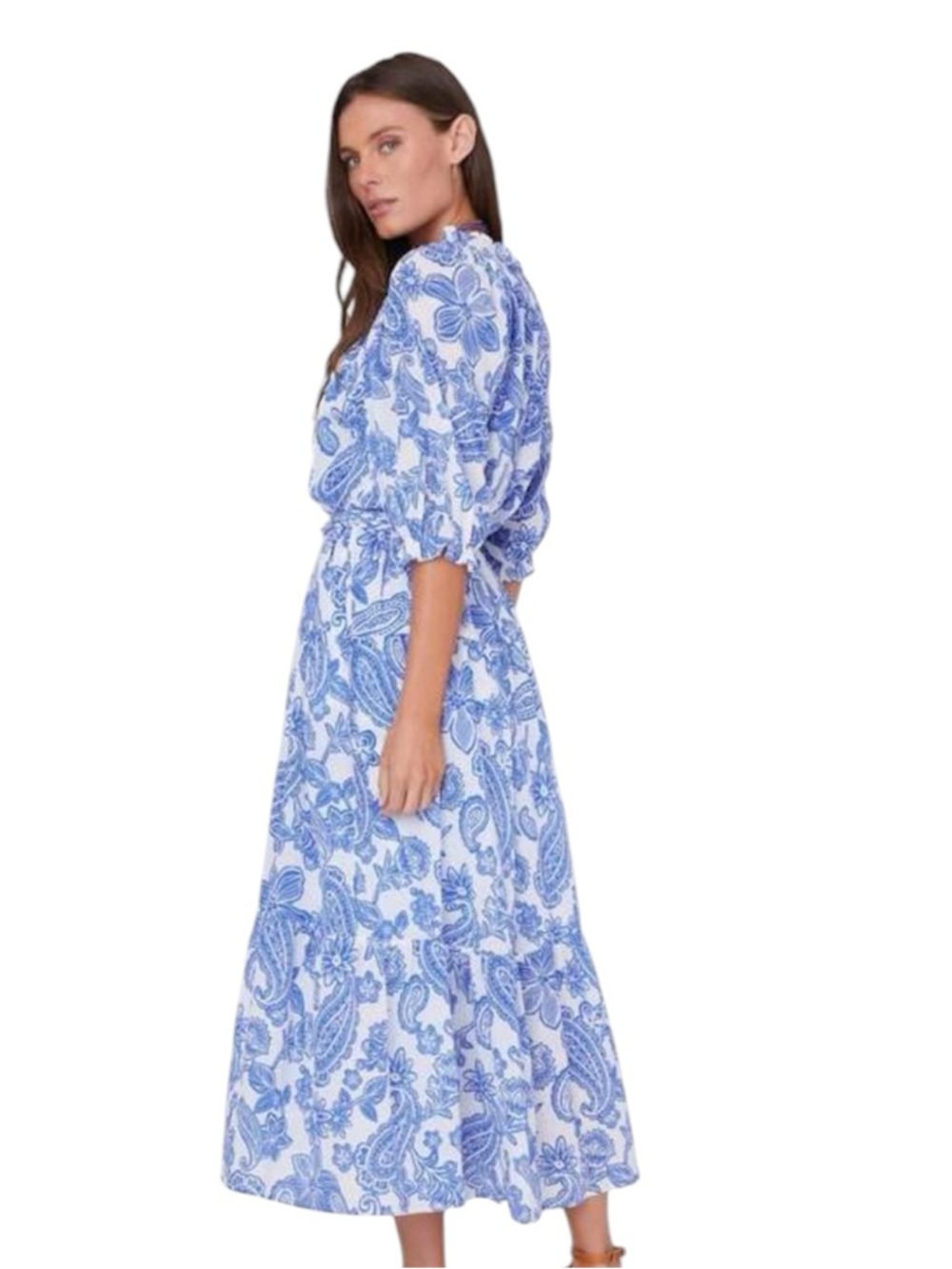 XiRENA Blue and White Paisley Lyta Midi Dress